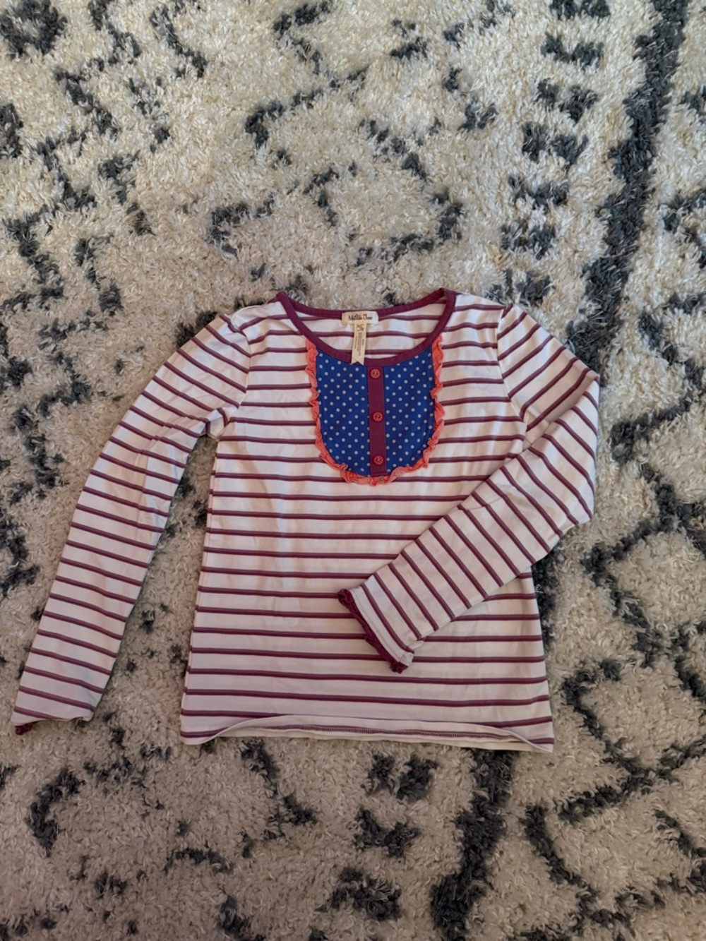 Matilda Jane Long Sleeve Striped Top with Blue Polka Bib